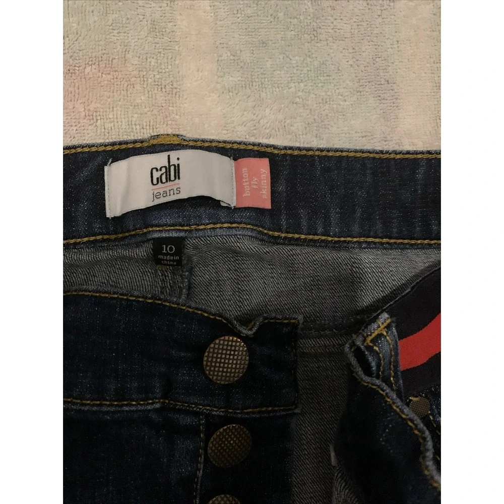 CAbi Skinny‎ Button Fly Jeans Size 10 Womens Dark Blue Bootcut 5 Pocket Belted